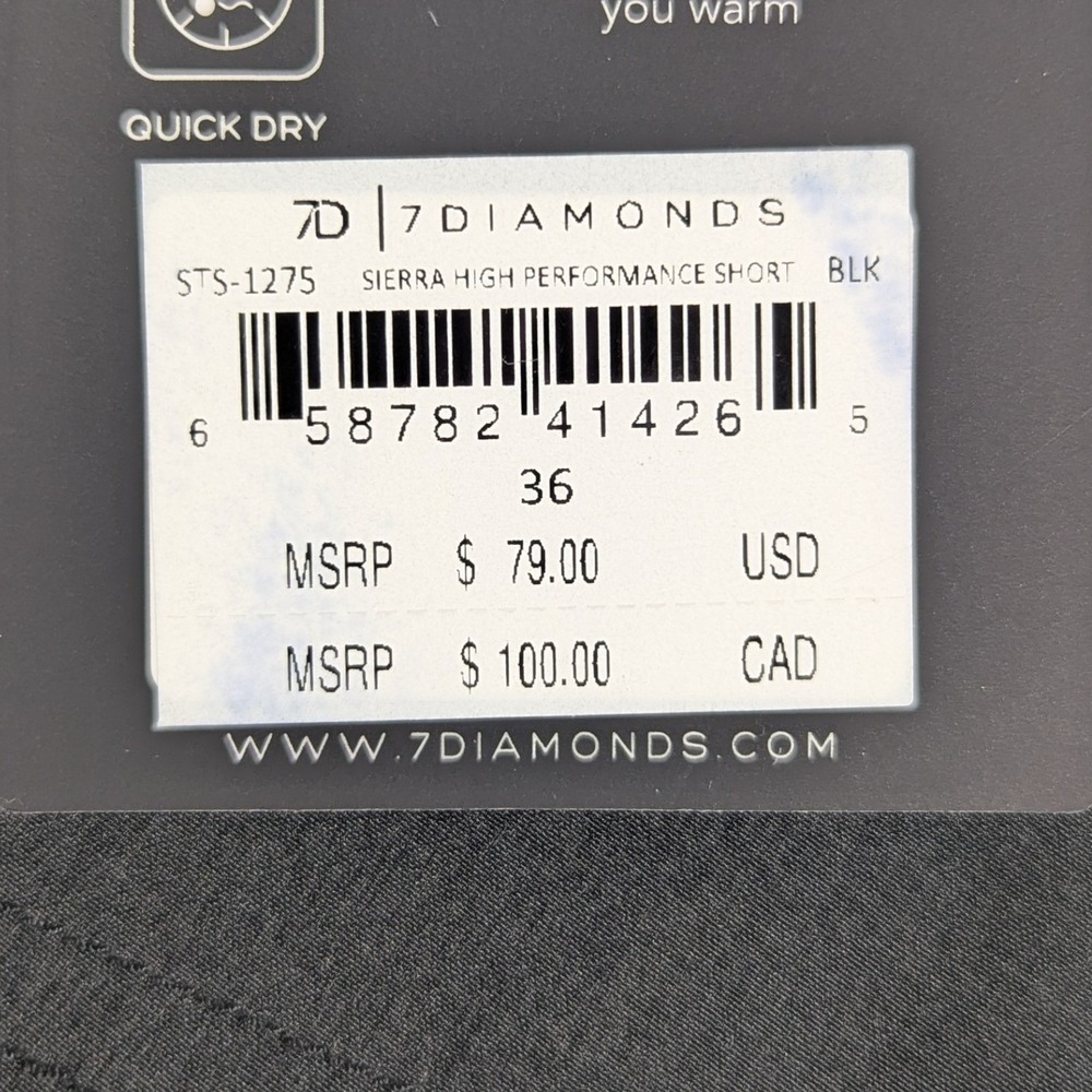 NEW 7 Diamonds Sierra High Performance Shorts Black Mens 36 Quick Dry Stretch - Picture 4 of 5